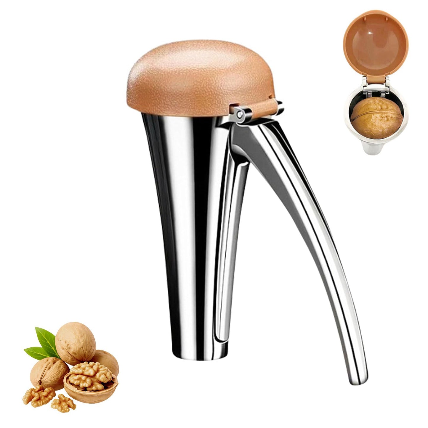 Nut Cracker, Heavy Duty Nutcracker with Splash-Proof Lid, Walnut Cracker Tool with Ergonomic and Self-Retracting Handle -Cracks Large to Medium Sized Nuts With Little Effort
