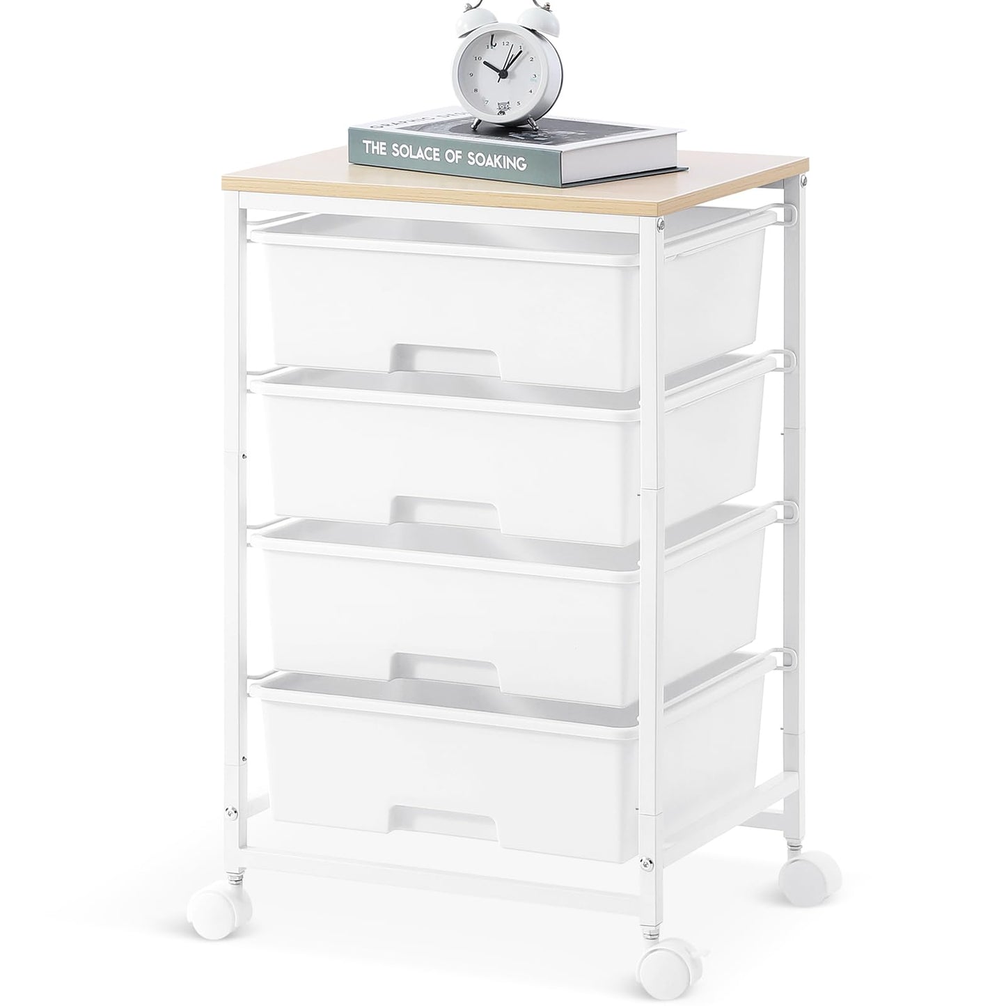 SYKIARIOL Utility Cart with 4 Drawers, Multipurpose Rolling Storage Cart with 4 Drawers and 2 Lockable Wheels, 4-Tier Rolling Storage Cart Organizer for Home Office Dorm, Bright White