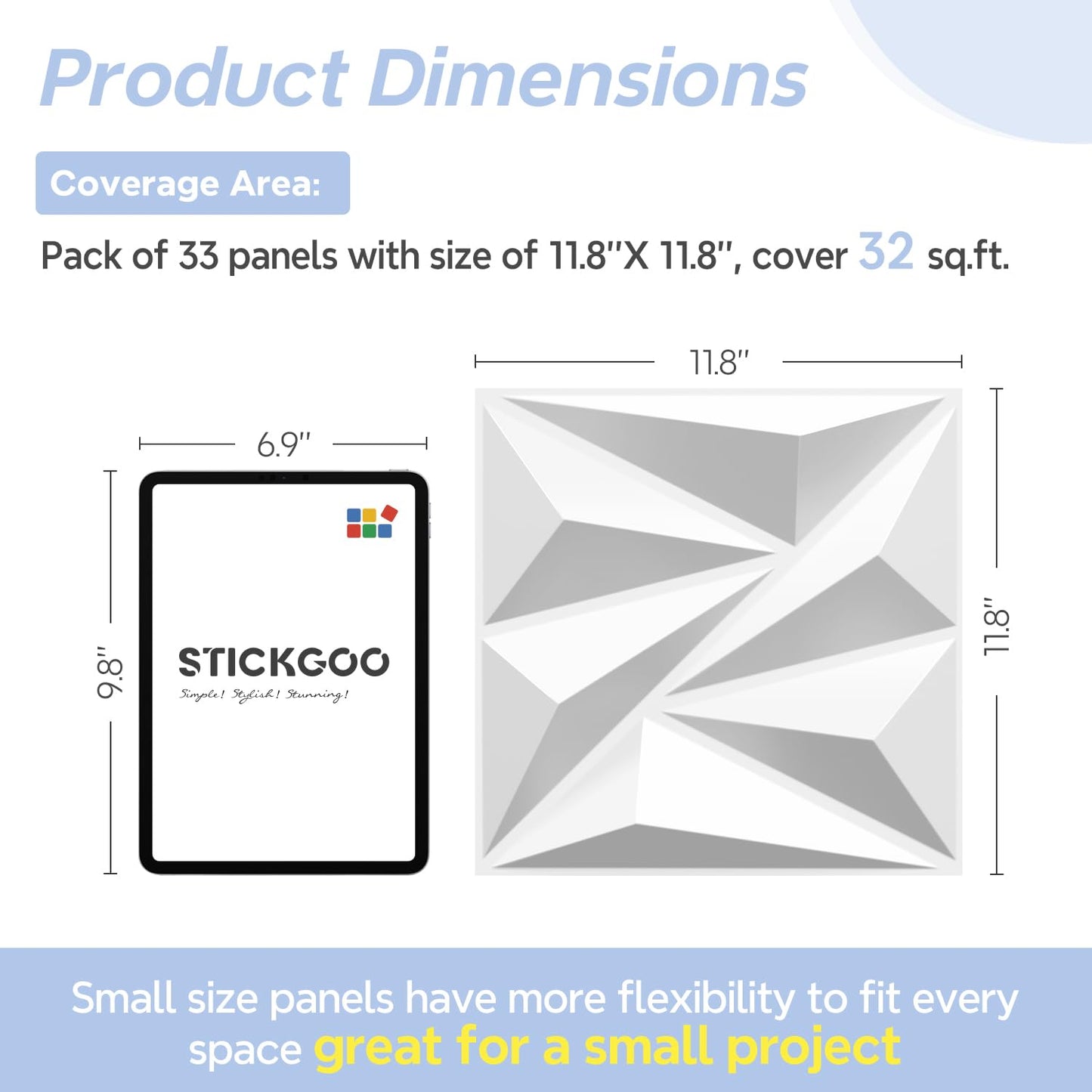 STICKGOO 33 Pack 3D Wall Panels for Interior Wall Decor, 12''x12'' PVC Textured Panels, White Accent Wall Panles for Living Room, Bedroom, TV Background