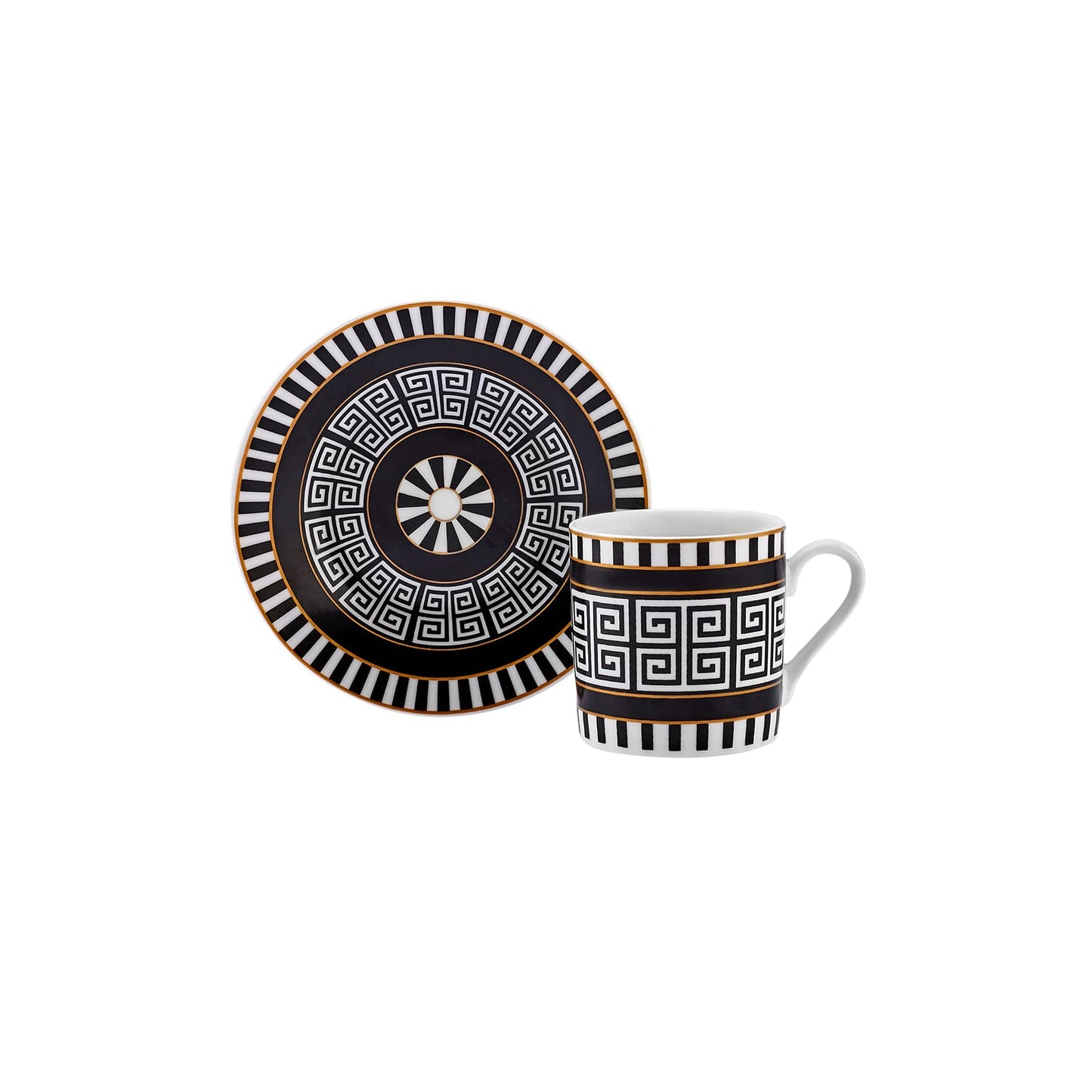 KARACA Helenistic Turkish Coffee Cups Set for 6, 12 Piece Porcelain Espresso Cups with Saucers, 80ML Demitasse Coffee Set, Black, Modern Elegant Design for Home & Gift