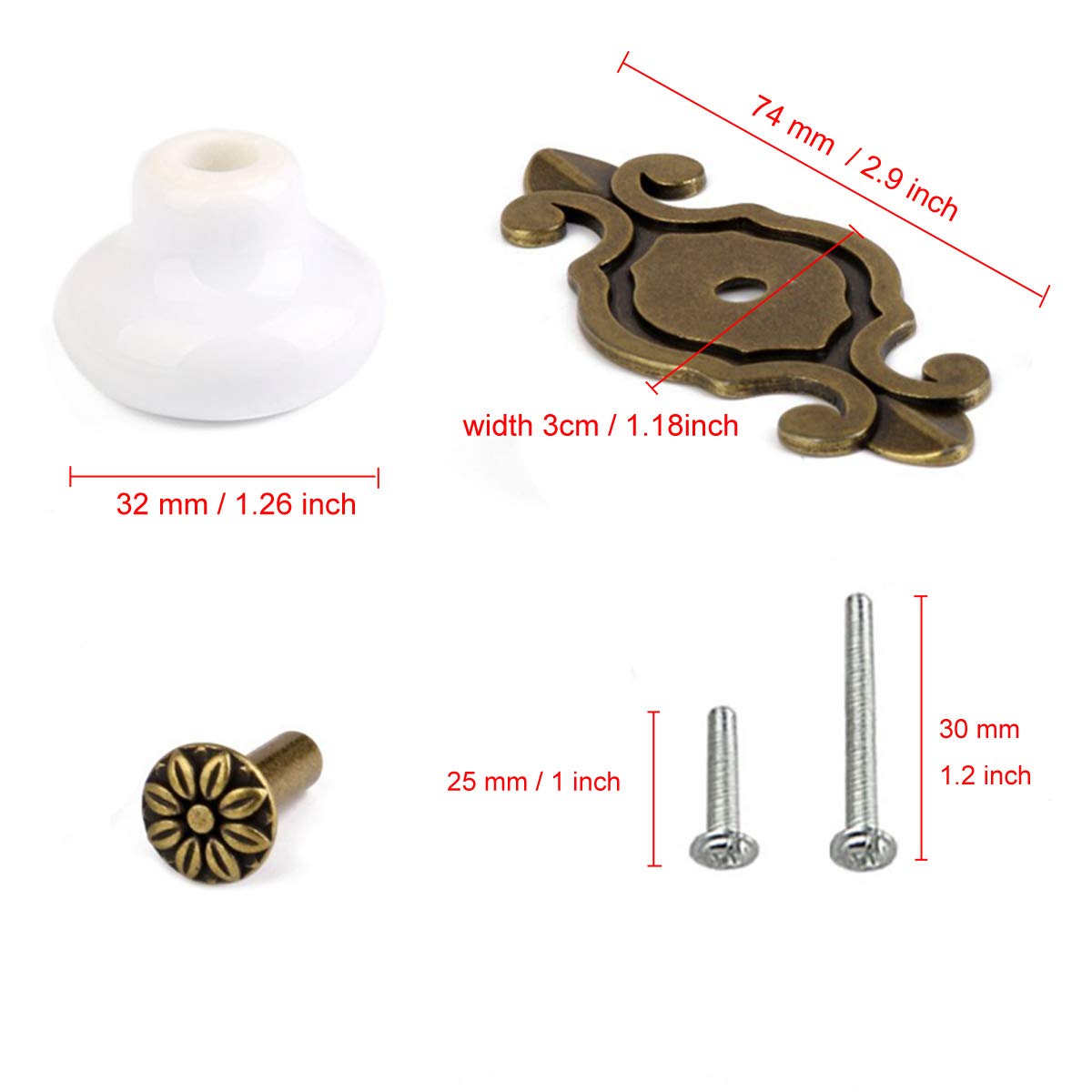 HUAMULAN 10 Pack Retro Ceramic Knobs,Vintage Dresser Kitchen Petal Cabinet Pulls Rustic Zinc Alloy Base Back Plate Cupboard Wardrobe Drawer Door Handles,Bronze Base