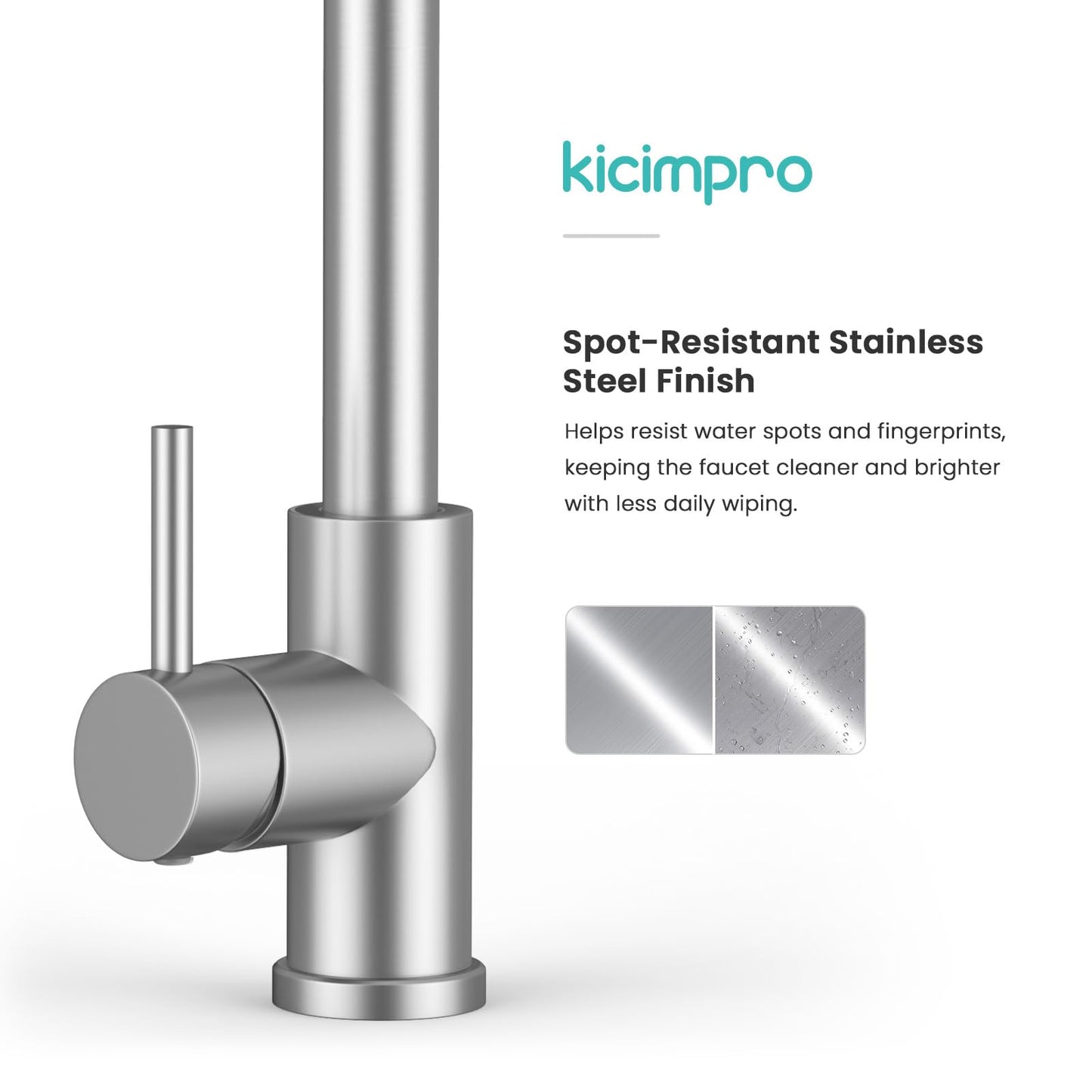 Kicimpro Kitchen Faucets with Pull Down Sprayer, NSF Certified Lead-Free 304 Stainless Steel Sink Faucet 1 Hole, Faucet for Kitchen Sink, Rv, Bar, Camper, Laundry, Easy Installation,Brushed Nickel