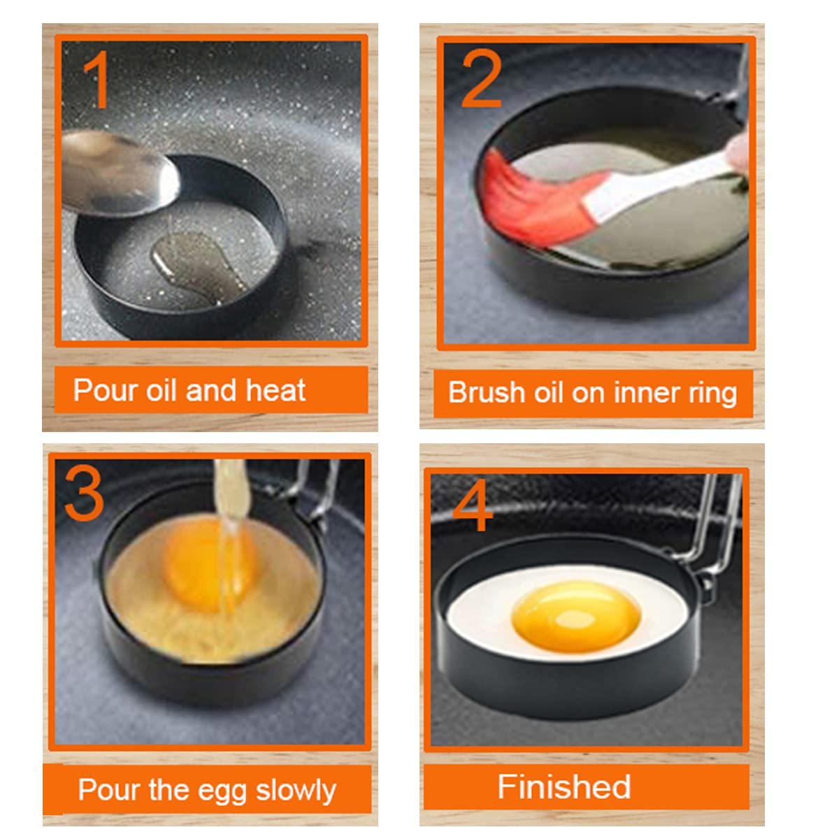 Stainless Steel Egg Cooker Set - 8" Omelette Ring, 6" Pancake Ring, 4" Griddle Egg Ring - Non-stick, Upgrade Large 3 Packs Egg Cooking Rings with Oil Brush & Egg Separator