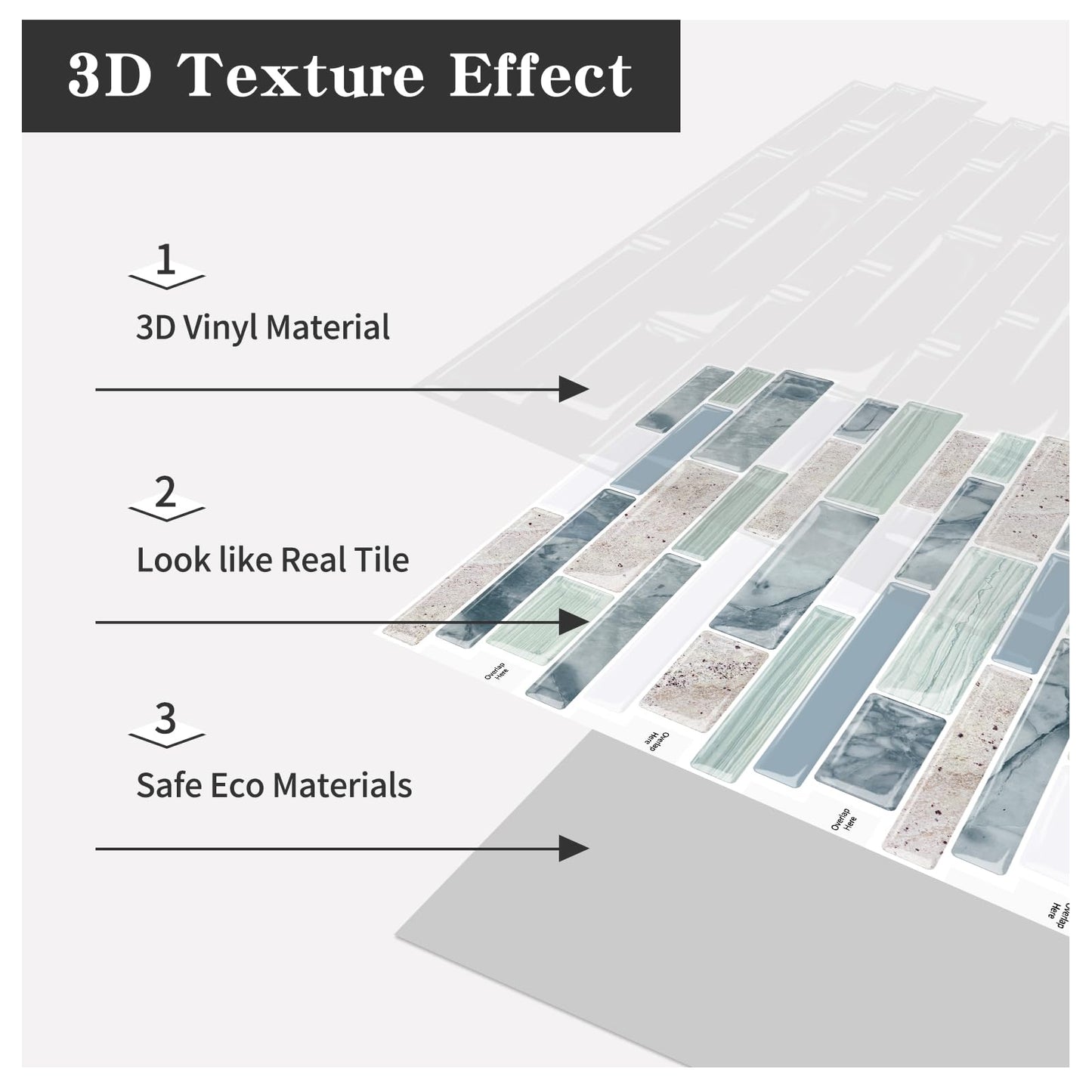 10-Sheet Peel and Stick Kitchen Backsplash Tiles, 3D Waterproof Self Adhesive Wall Tile Stick on Backsplash for Kitchen and Bathroom(Sage Green,12"×12")