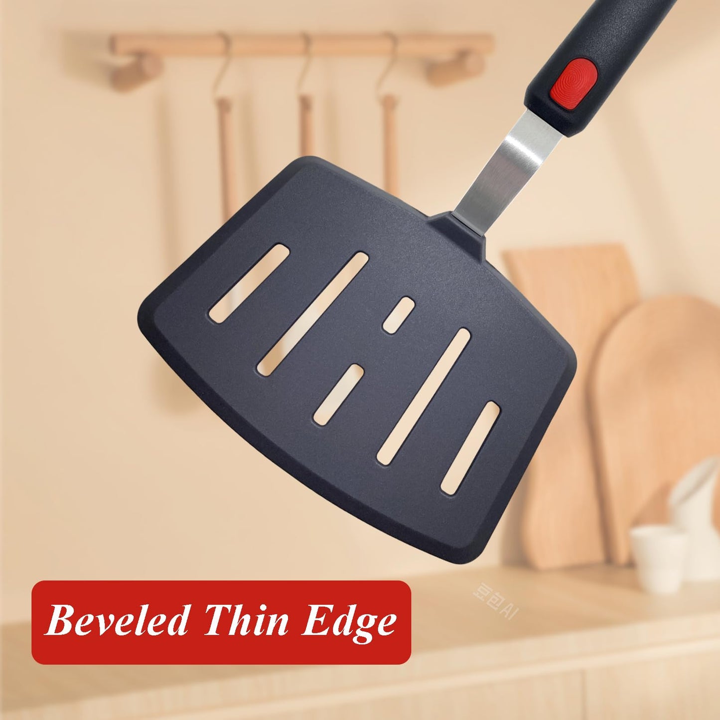 Silicone Spatula Turner, Heat Resistant Pancake Spatulas for Nonstick Cookware Pan, Wide Slotted Cooking Spatula for Frying Omelette, Egg, Fish and Kitchen Use, Thin Flexible Dishwasher Safe, Black