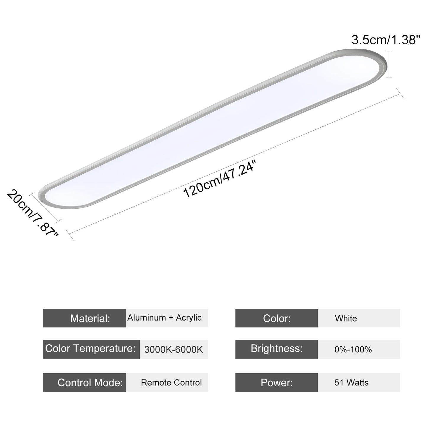 Ganeed 4FT LED Flush Mount Ceiling Light, 51W Dimmable Modern Linear Kitchen Ceiling Lamp, High Brightness Low Profile Long Ceiling Light Fixture for Shop Lighting Home Closet Laundry, White