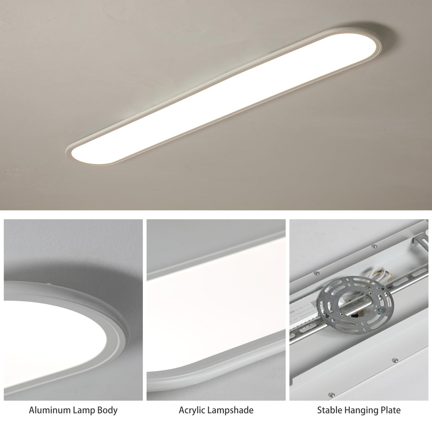 Ganeed 4FT LED Flush Mount Ceiling Light, 51W Dimmable Modern Linear Kitchen Ceiling Lamp, High Brightness Low Profile Long Ceiling Light Fixture for Shop Lighting Home Closet Laundry, White