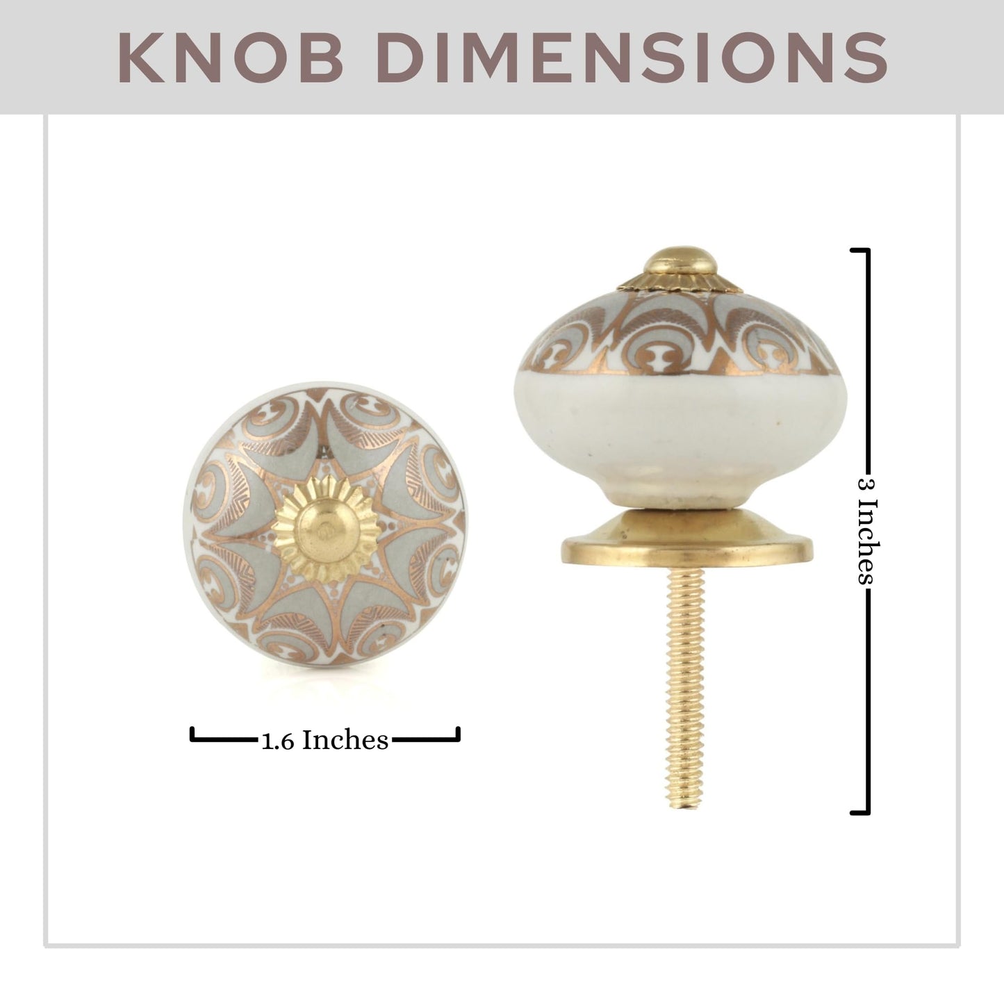 Rasiya Art Dresser Knobs for Cabinets and Drawers - Handmade Ceramic Kitchen Cupboard Wardrobe Pull Handle Countryside Boho Decor Furniture Hardware - Grey Gold - Pack of 4