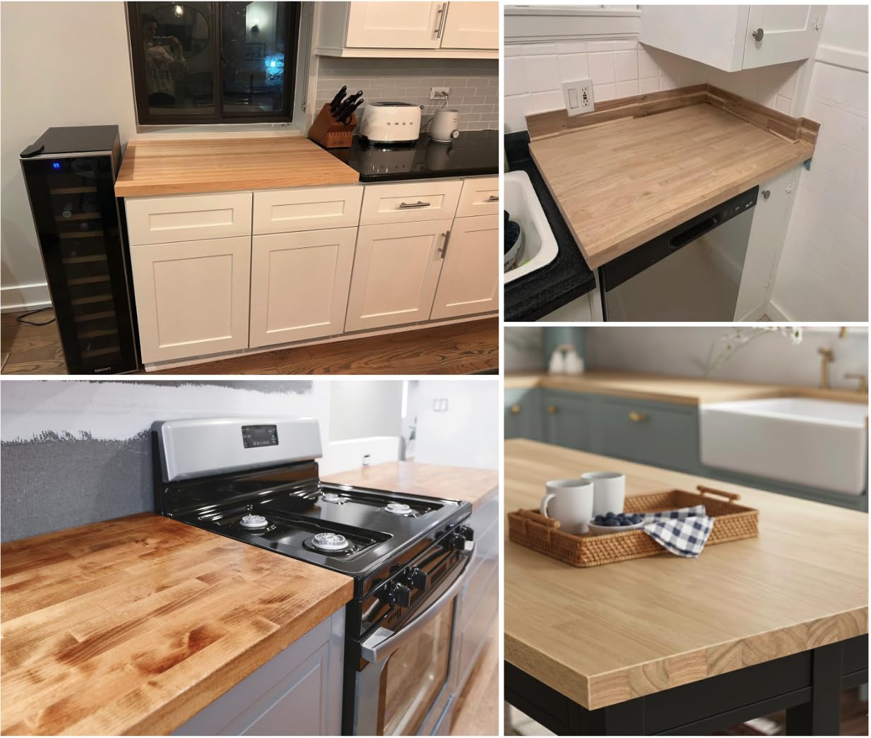 AllForWood 36''L x 25''W x 1.5''Th Hevea Solid Wood Butcher Block Countertop, Butcher Block Table Top for DIY Washer Dryer/Island/Kitchen Countertop (Unfinished)