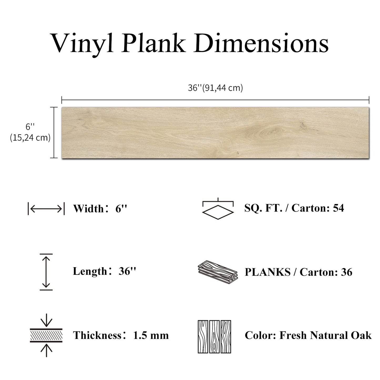 Mysflosy Peel & Stick Floor Tile, 36-Pack 54 Sq.Ft Waterproof Luxury Vinyl Flooring Self-Adhesive, Wood-Look Vinyl Planks for DIY Installation