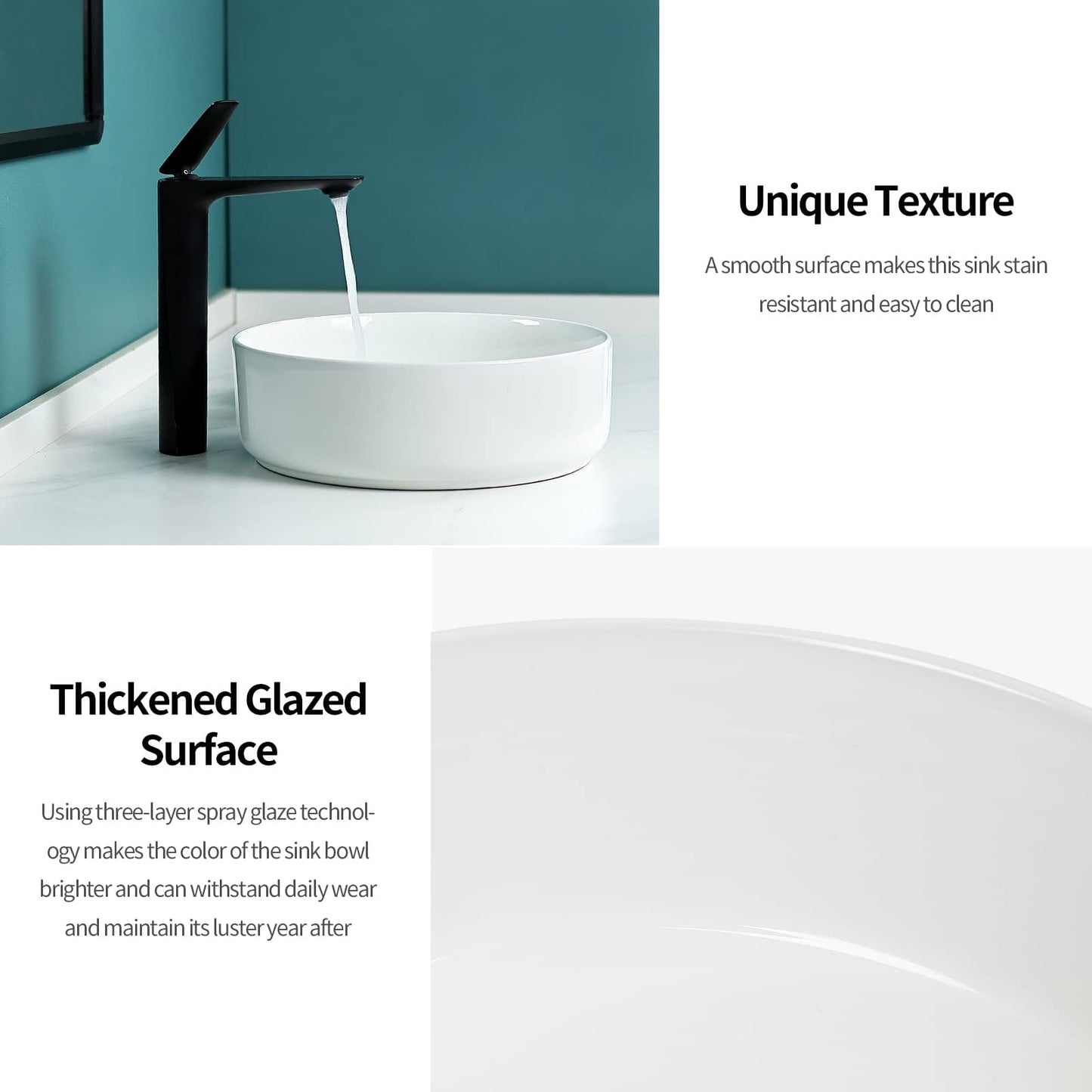 Davivy 14'' Round Vessel Sink with Pop Up Drain,Bathroom Vessel Sinks,Bathroom Sinks Above Counter,Ceramic Vessel Sink,Round Bathroom Sink,Counter top Sink,White Vessel Sink for bathrooms