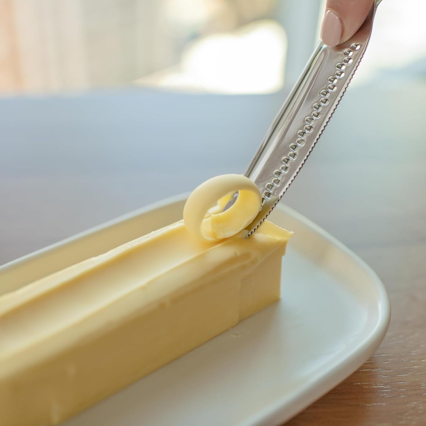 Houseify READY BUTTER PRO 3-in-1 Butter Knife - Stainless Steel Serrated Knife With Holes in Blade - Cold Butter Spreader, Curler & Micro Grater - Dishwasher Safe