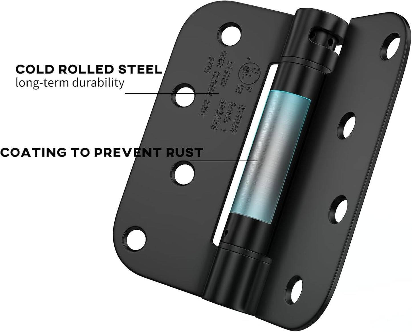 goldenwarm 3 Pack Black Self Closing Door Hinges with 5/8'' Radius Corners - Adjustable Tension Soft Close Hinges for Interior/Exterior Doors, Heavy Duty 4 Inch Hinges with Durable & Quiet Closure