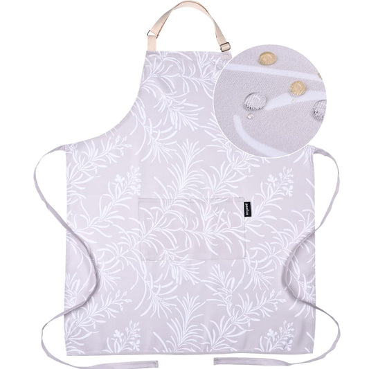 poofico Premium Adjustable Light Beige Cooking Aprons for Women with Pockets| Poly-Cotton Waterproof Kitchen Apron| Cute Colored Floral Design, Long Ties