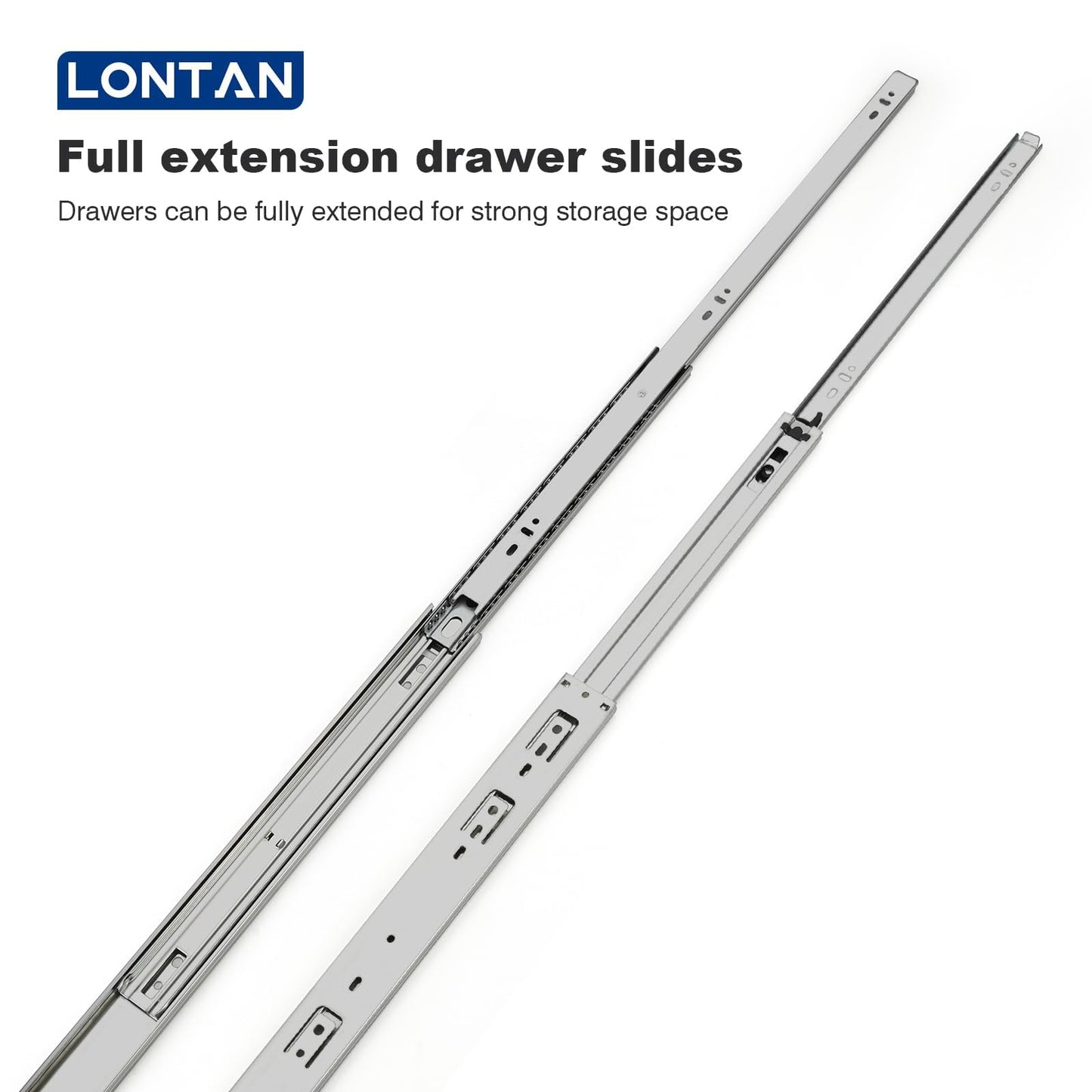 LONTAN 1 Pair Full Extension Ball Bearing Drawer Slides 12 14 16 18 20 22 24 Inch Heavy Duty Side Mount File Cabinet Rails Dresser Runner Kitchen Cabinet Drawer Glides 100 LB Capacity (12 inch,Silve)