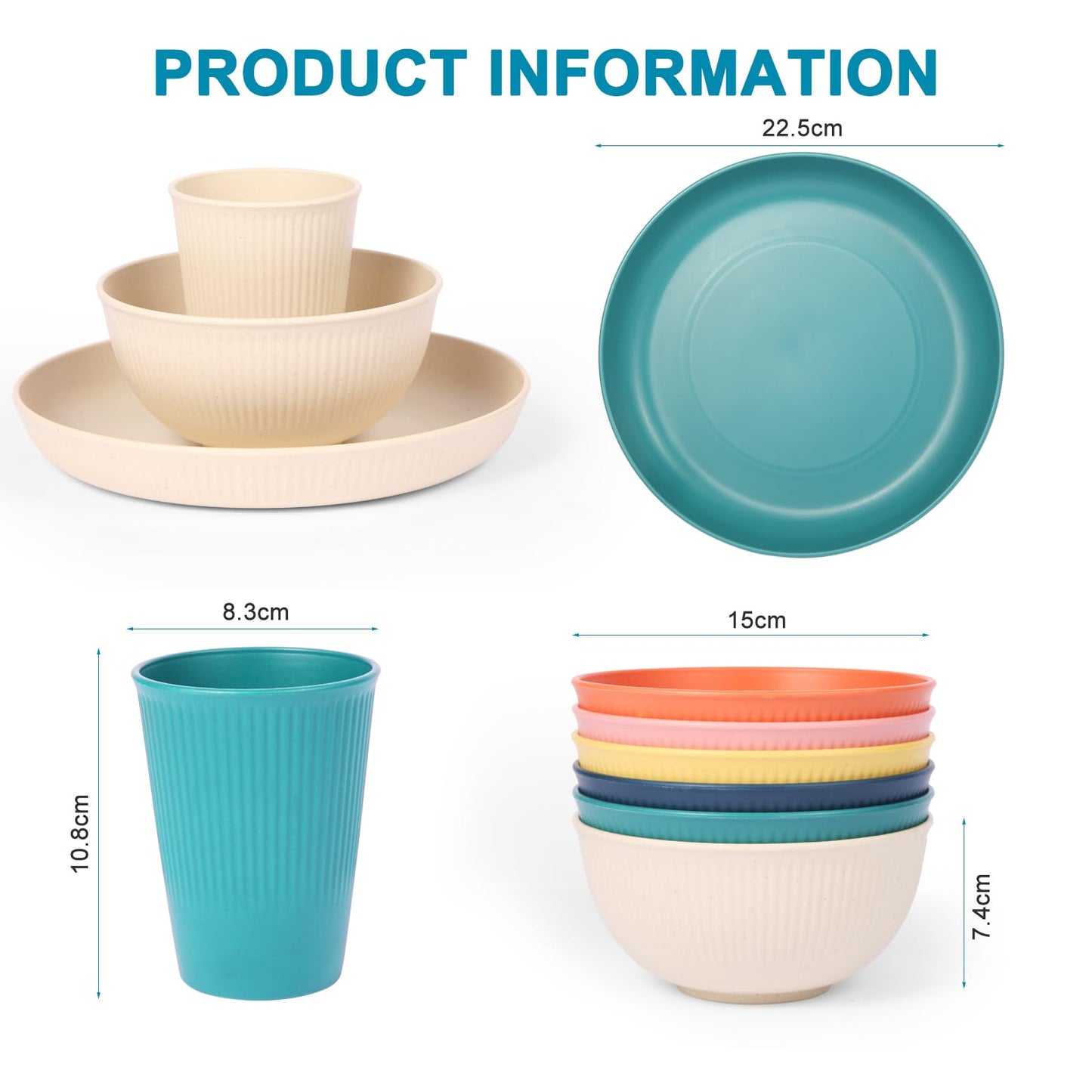 18pcs Wheat Straw Dinnerware Sets, Unbreakable dish Set Reusable Plates, Bowls, and Cups Set dishes Dishwasher Microwave Safe for Kitchen Outdoor Travel Camping (Macron Color)