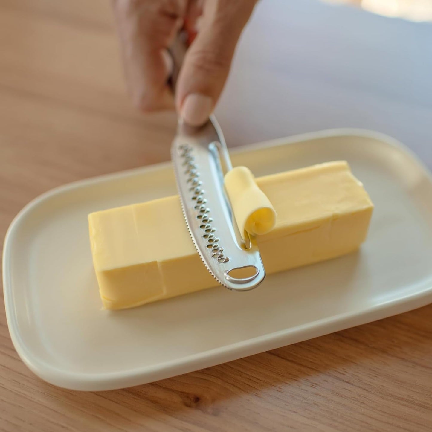 Houseify READY BUTTER PRO 3-in-1 Butter Knife - Stainless Steel Serrated Knife With Holes in Blade - Cold Butter Spreader, Curler & Micro Grater - Dishwasher Safe