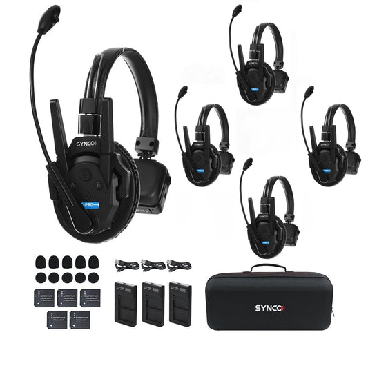 SYNCO Xtalk Xpro5 X5 Wireless Intercom Headset System for 5 Persons, Communication Headset 2.4 GHz 1640feet/500m Long Distance Noise Reduction for Live Show Stage Performance Movie Shoot (Xpro5/5 PCS)