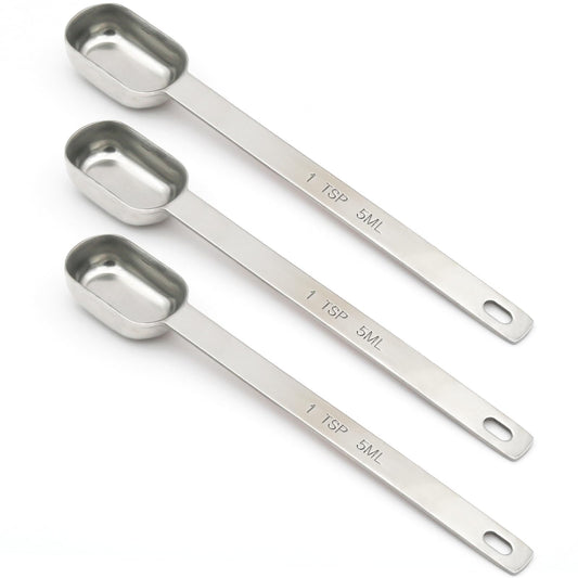 BERYLER 3PCS 1tsp (1/3tbsp, 5ml) Single Measuring Spoon, Stainless Steel Long Handle Individual Teaspoons Only