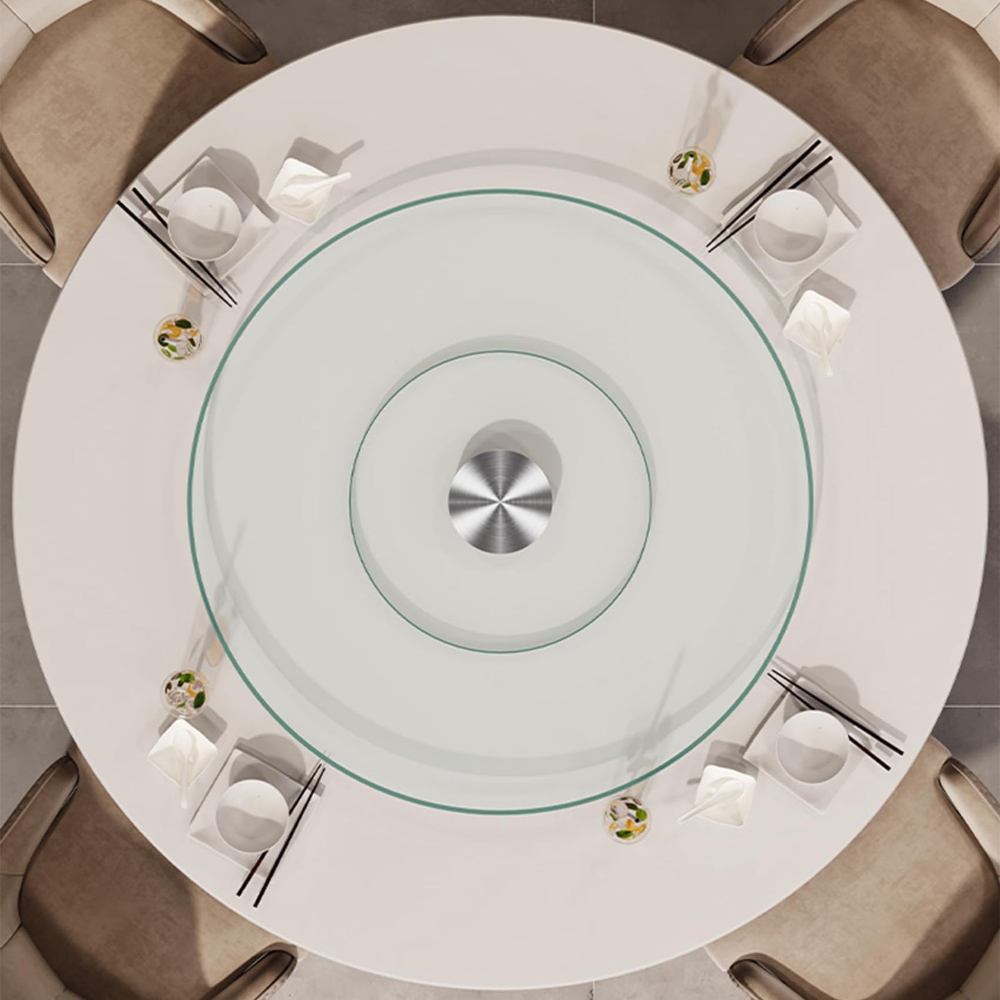 18.9 inch Glass Turntable Dining Table Large Lazy Susan Round Serving Plate Tabletop Rotating Tray with Swivel Assist System Silent & Smooth Spin (48cm / 18.9in)