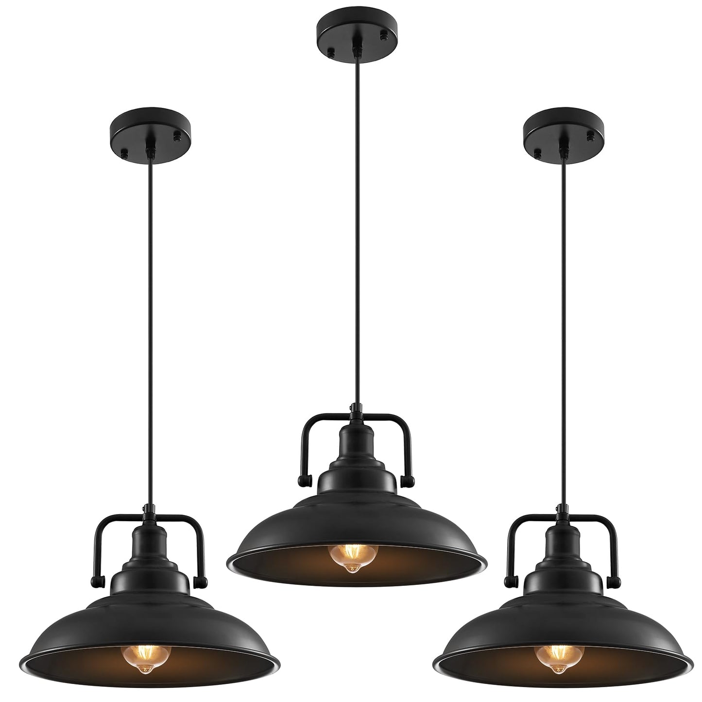 SESIMENT Black Pendant Light 12.5 inches 3 Packs, Farmhouse Pendant Light, Industrial Pendant Lighting, Kitchen Pendant Lights, Pendant Lights Kitchen Island for Dinning Room Entryway Barn