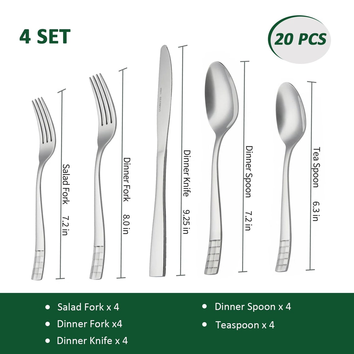KOOMADE 20-Piece Silverware Set for 4 - Stainless Steel Flatware Cutlery Utensil Set Set, Durable Mirror Polished & Dishwasher Safe Flatware Set Include Forks Spoons Knives for Home Wedding Restaurant