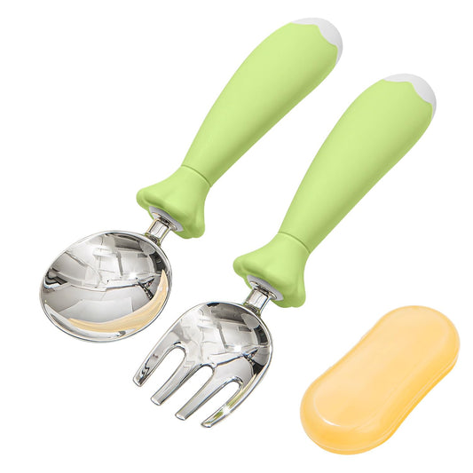 KINGSTONE Toddler Utensils with Case, Kids Silverware Set with Silicone Handles, 18/10 Stainless Steel Children Safe Forks and Spoons, Travel Carrying Cases BPA Free, Dishwasher Safe (green)