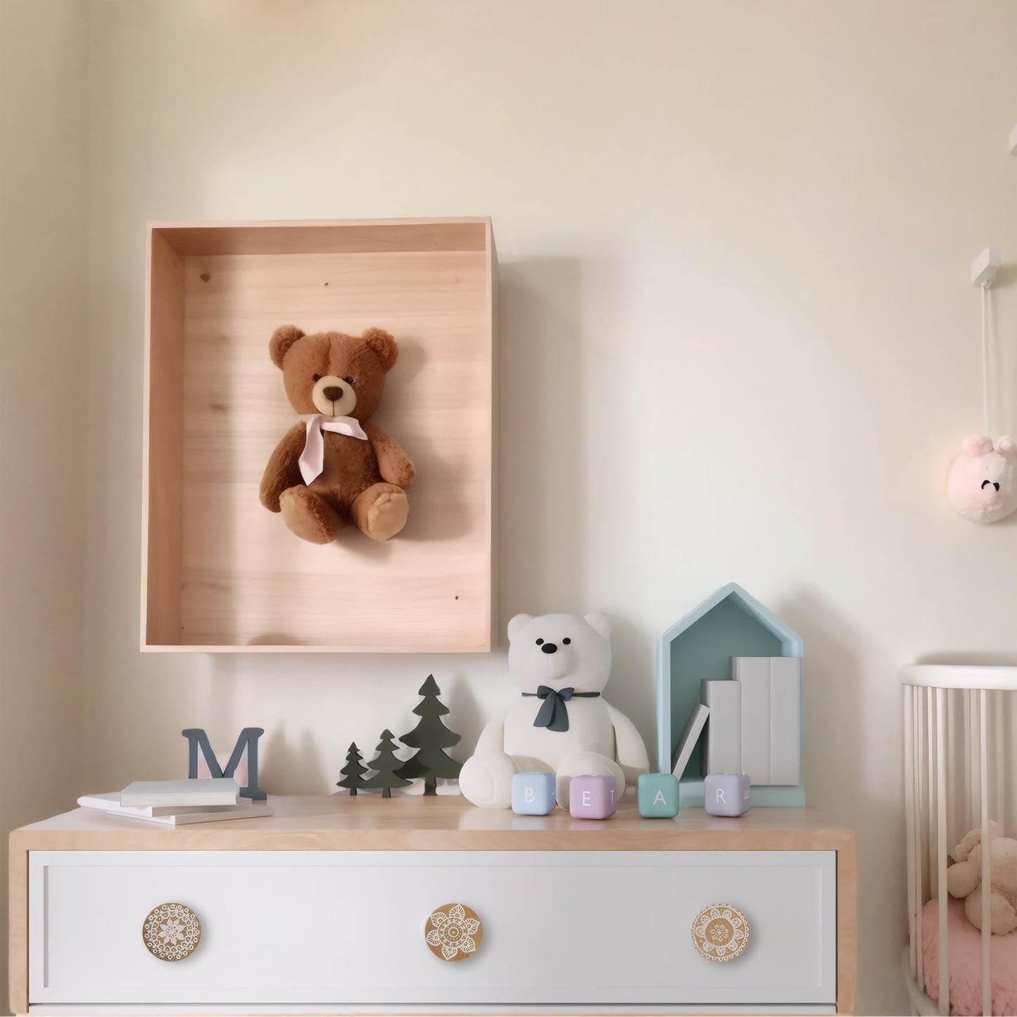 Lasyman 8Pack 1.8" Wooden Boho Nursery Kids Dresser Drawer Pulls Cute Cabinet Furniture Decorative Knobs
