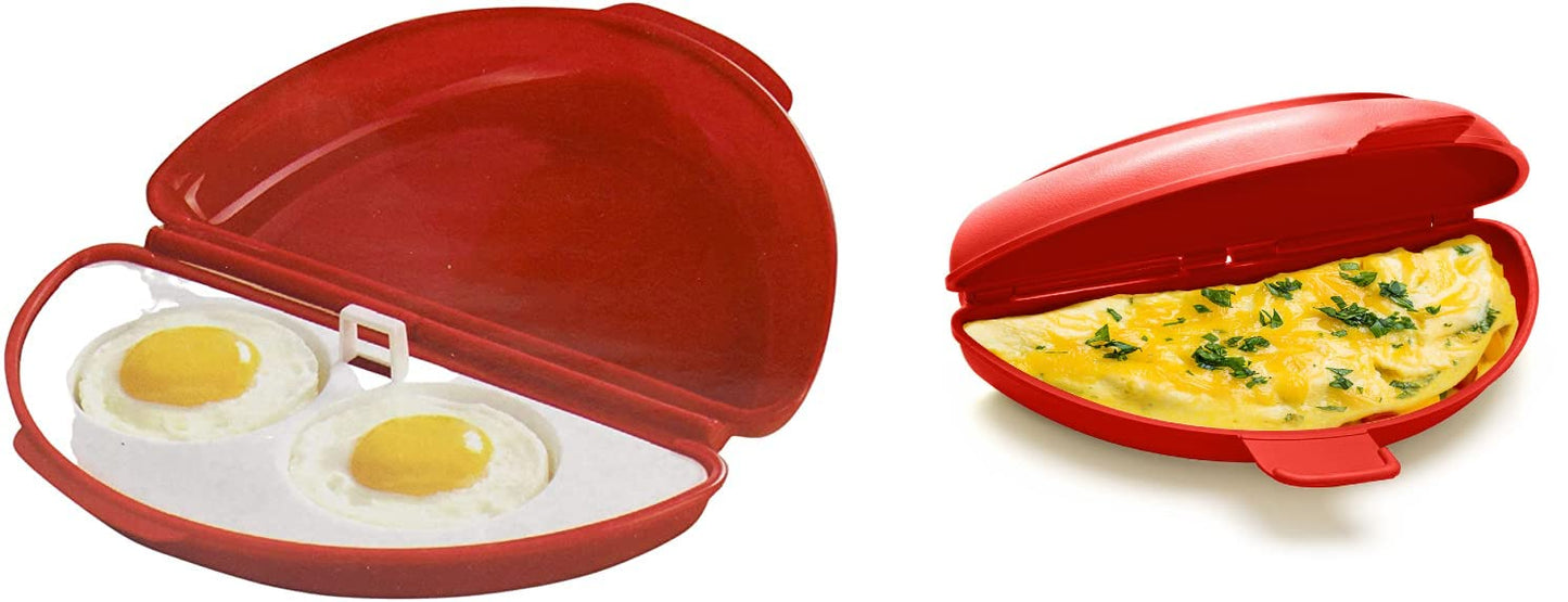 Two in One -Microwave Omelet Maker + Egg Poacher All In One Dish On The Go Quick N Easy Breakfast BPA Free Plastic