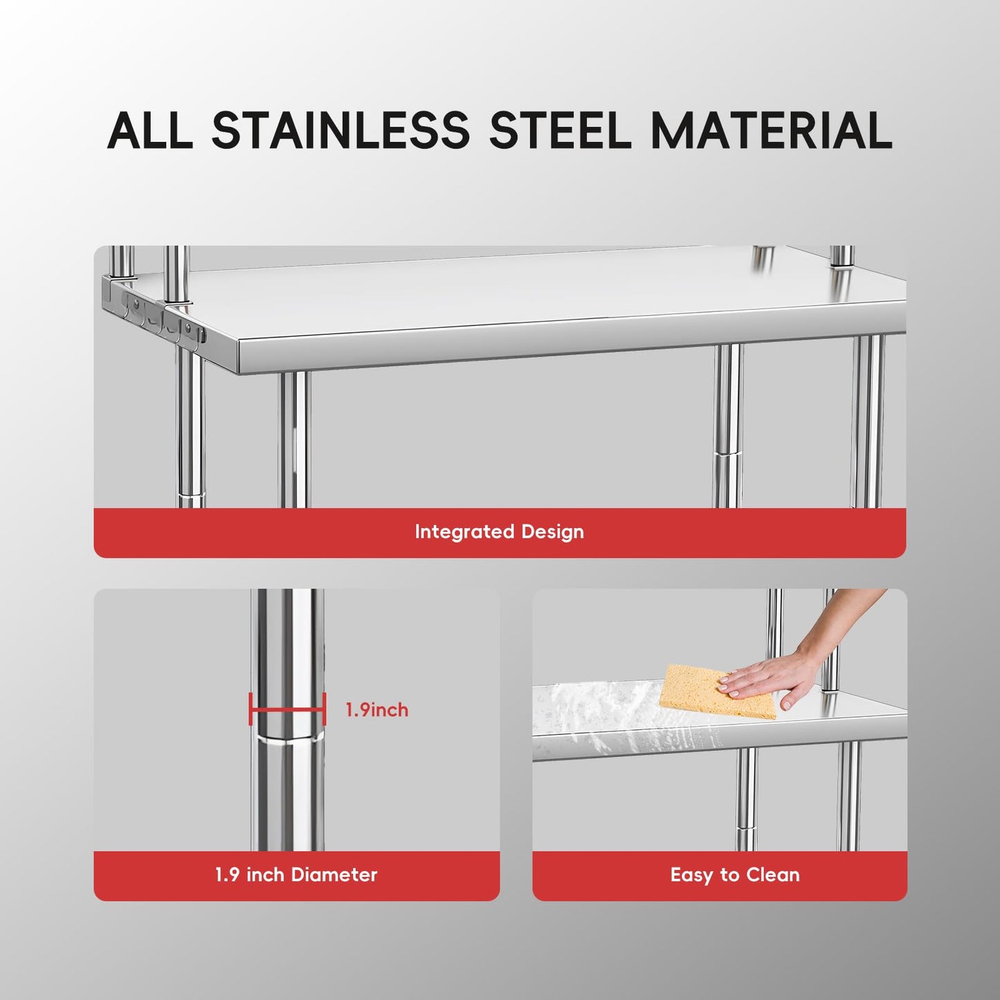 GarveeTech Stainless Steel Table with Overshelves, 30 in X 24 in Commercial Work Tables with 30 in X 12 in Shelf, Metal Kitchen Prep Table_ Shelving Combo
