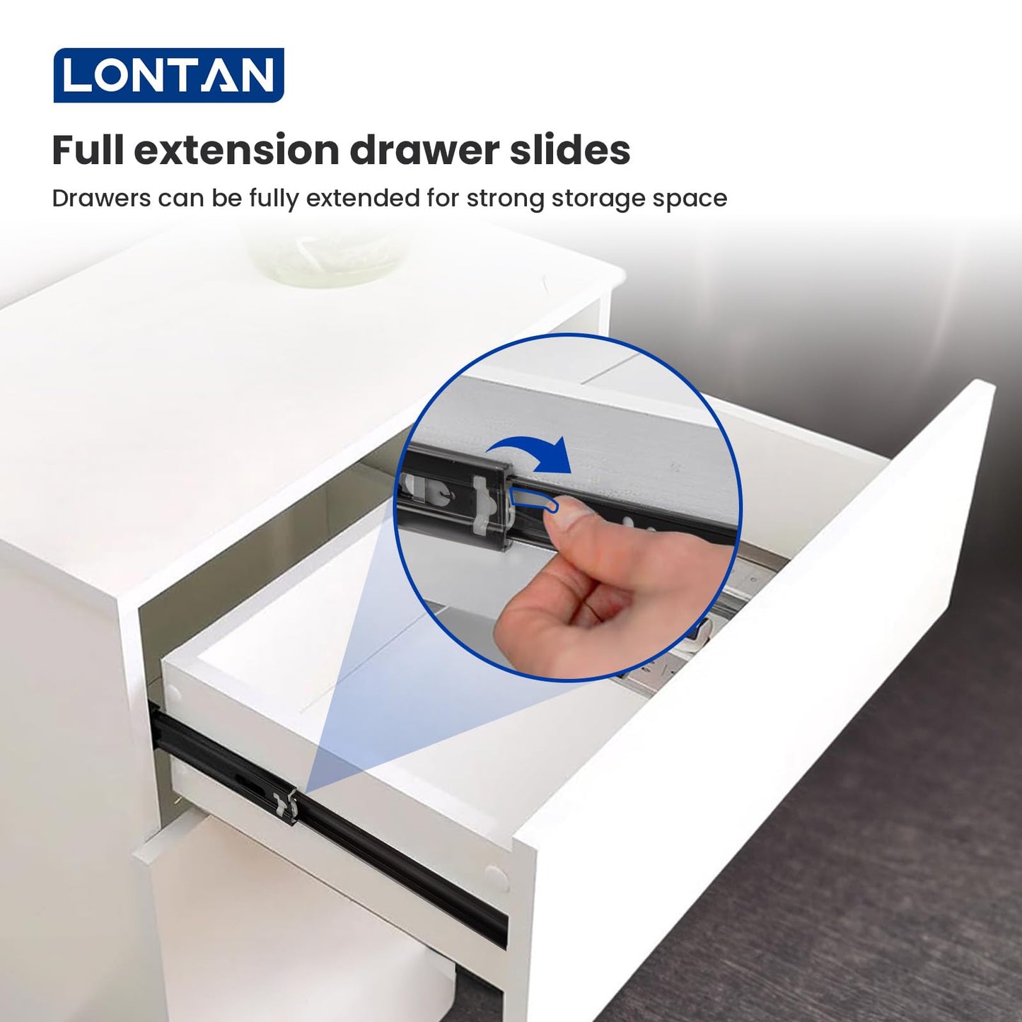 LONTAN Full Extension Ball Bearing Drawer Slides 8 10 12 14 16 18 20 22 24 Inch Heavy Duty Side Mount File Cabinet Rails Dresser Runner Kitchen Cabinet Drawer Glides,12 Inch,1 Pair,Black