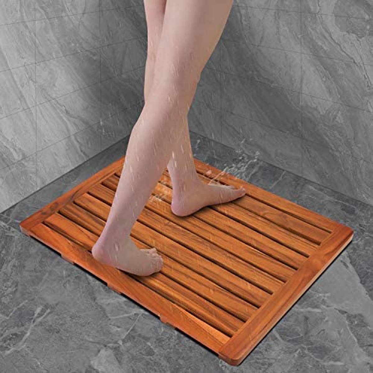 Utoplike (24"x18") Teak Wood Bath Mat, Shower Mats for Bathroom, Large for Spa Home or Outdoor