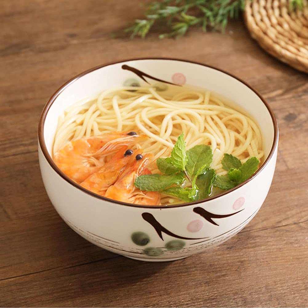 WHJY White Ceramic Bowl with Lid, Spoon, Chopsticks for Soup, Rice, Noodles. Japanese Traditional Style Tableware.