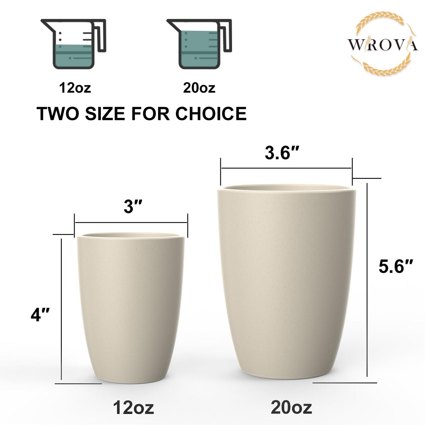 Wrova Wheat Straw Cups 8 PCS Good Alternative to Plastic Reusable Cups 20 oz Unbreakable Drinking Cup Reusable Dishwasher Safe Water Plastic Glasses Beige Series