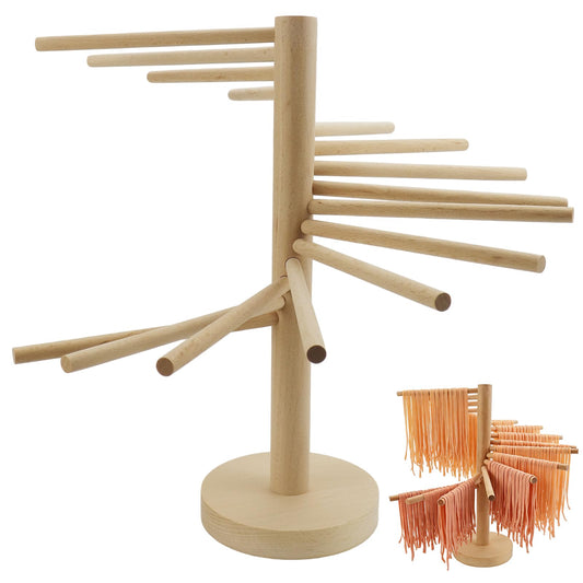 Pasta Drying Rack 16 Arms–12.9" Wooden Noodle Drying Stand with 6" Hanging Bars for Fresh Spaghetti Fettuccine Homemade Pasta