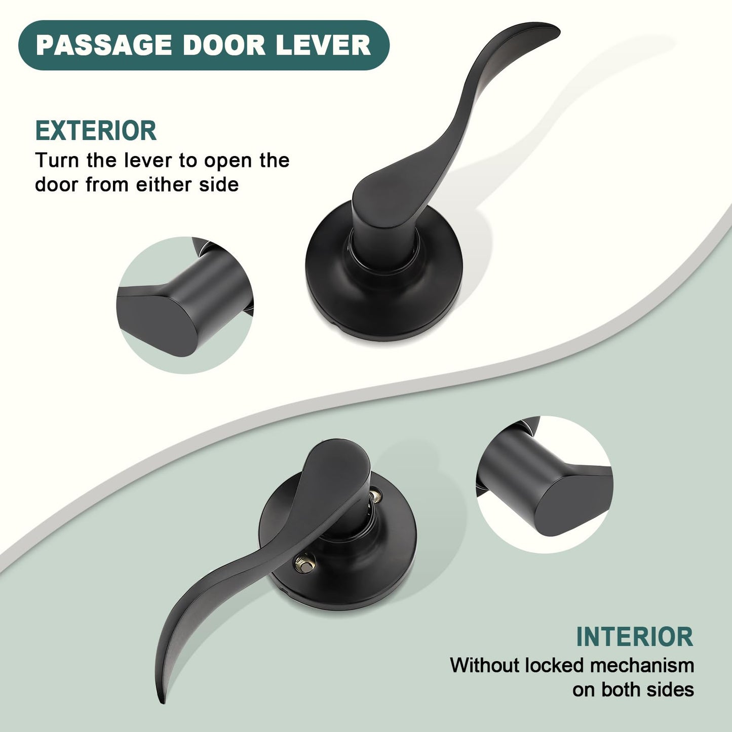GOBEKOR 10 Pack Black Passage Lever Handle Interior Door Levers Hallway Closet Door Handles Wave Door Lock Keyless Lever Door Handles