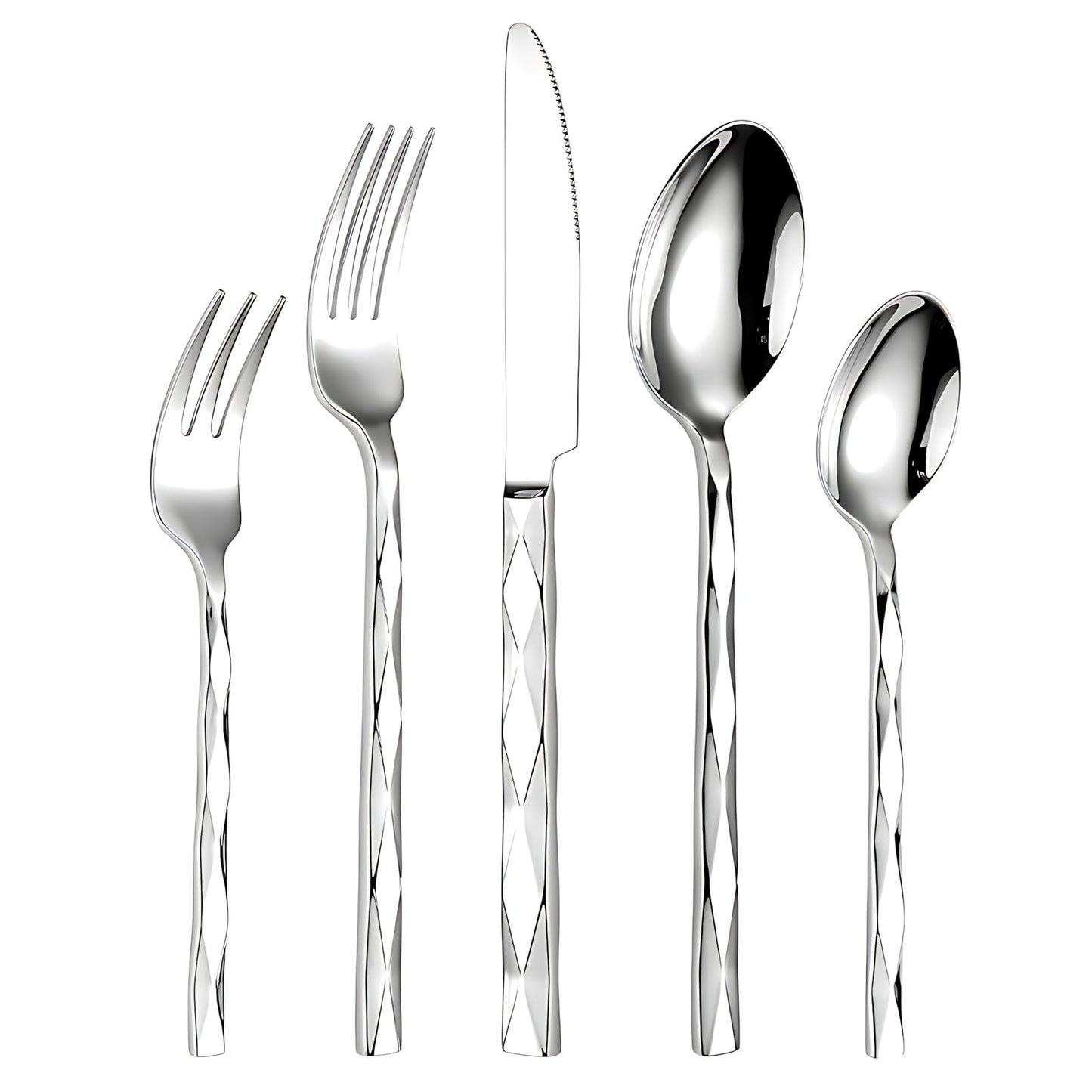 20 Piece Silverware Set, Stainless Steel Flatware Sets for 4, Mirror Polished Modern Design Cutlery Utensil Sets Include Dinner Knives Spoons and Forks for Home, Restaurant (Silvery-Diamond)