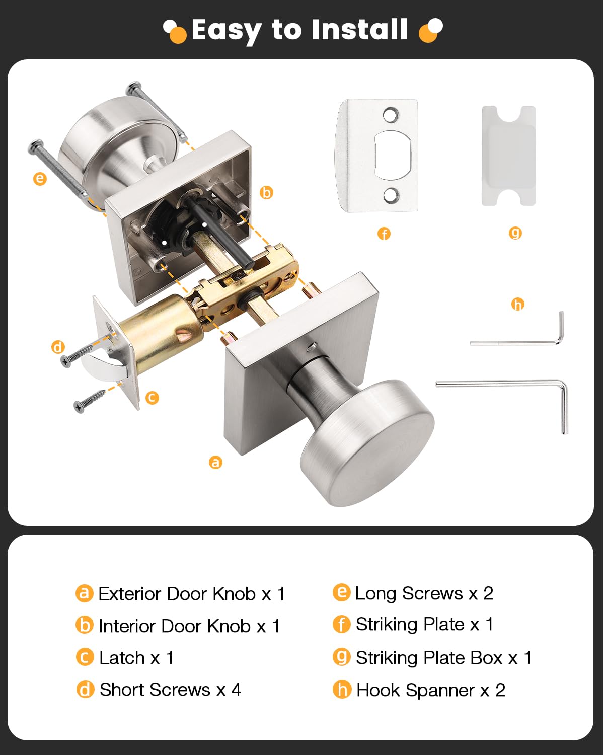 Gobrico Brushed Nickel Privacy Door Knobs with Square Rosette(6 Pack), Interior Heavy Duty Door Handles with Lock, Keyless Door Locks for Bedroom, Bathroom