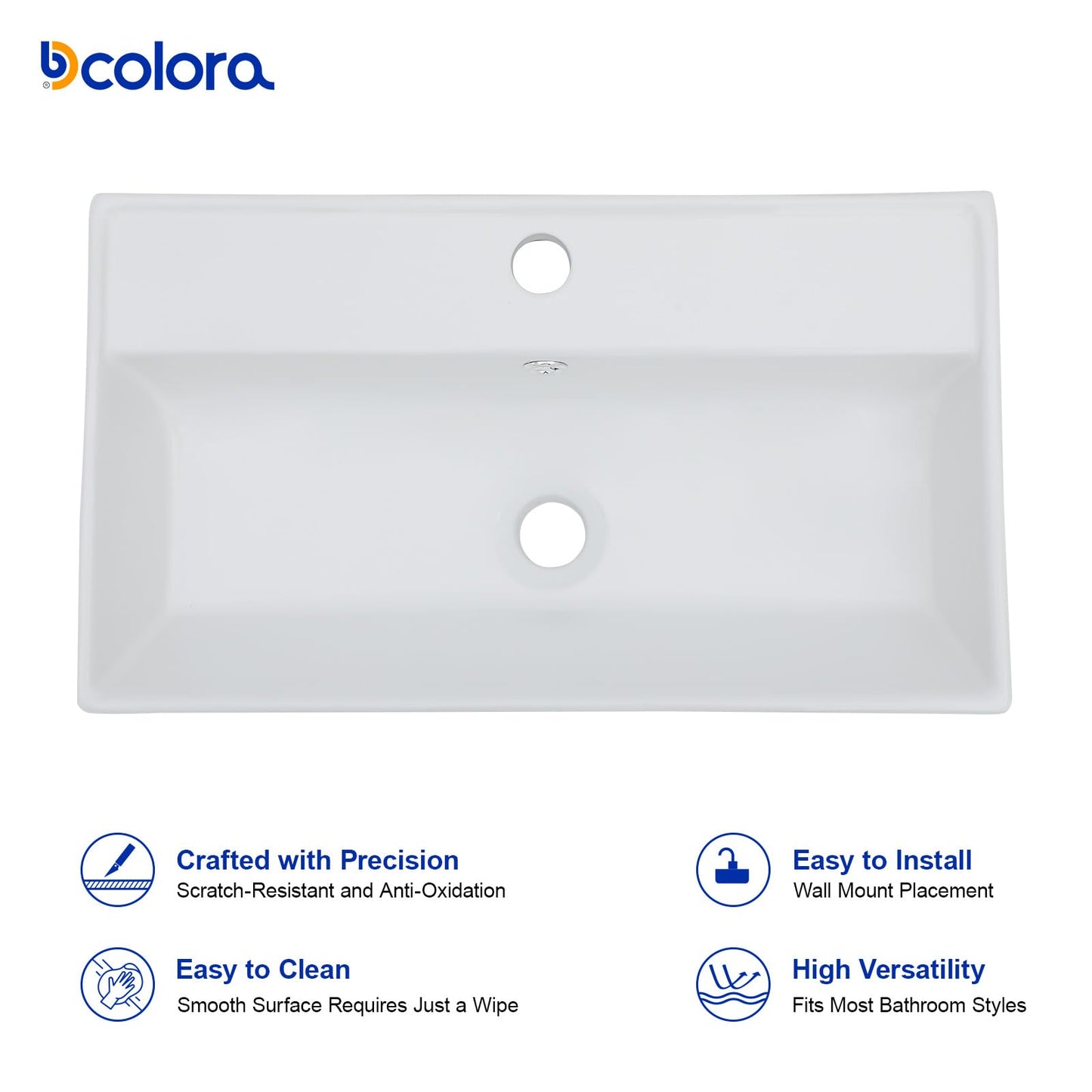 Dcolora 21 In. White Wall Mounted Bathroom Sink, Rectangular Ceramic Floating Wall Hung Sink with Gold Faucet & Towel Rack, Space-Saving Basin for Small Bathrooms #DC-SFDOE00088