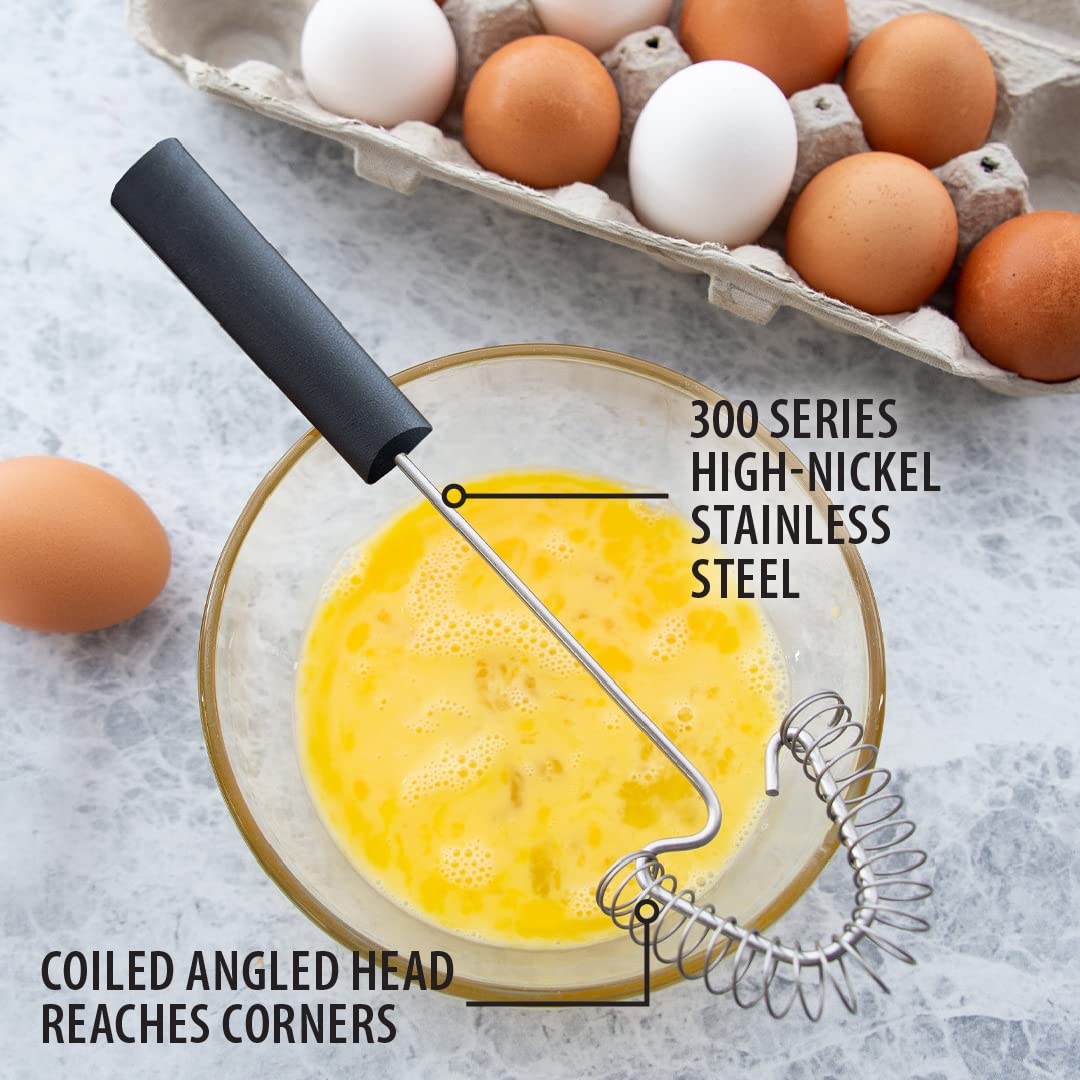 Rada Cutlery Handi-Stir Whisk (W217), 2.5" x 2.75" Stainless Steel Spring Face, Black Handle