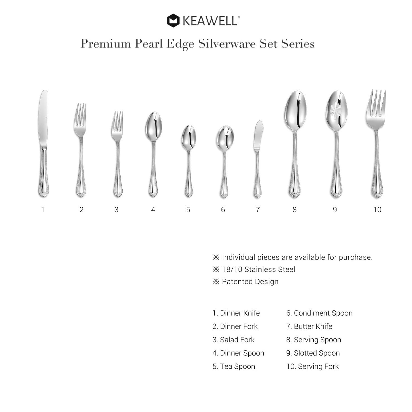 KEAWELL Pearl Edge 4-Piece Premium Fork Set, 18/10 Stainless Steel, Fine Silverware with Mirror Finish, Dishwasher Safe (4, 7.3" Salad Forks)