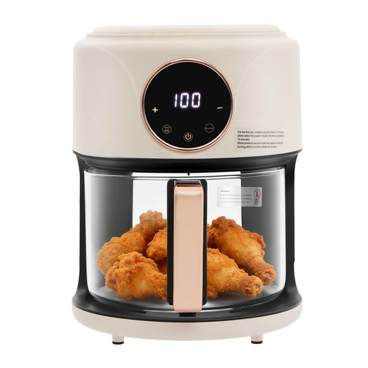 360° Viewable Air Fryer, 4.44 Qt Transparent Glass Air Fryer with 8 Preset Modes, 1200W Adjustable Temp 176°F-392°F Cooker with Digital Display for Home Kitchens & Restaurants