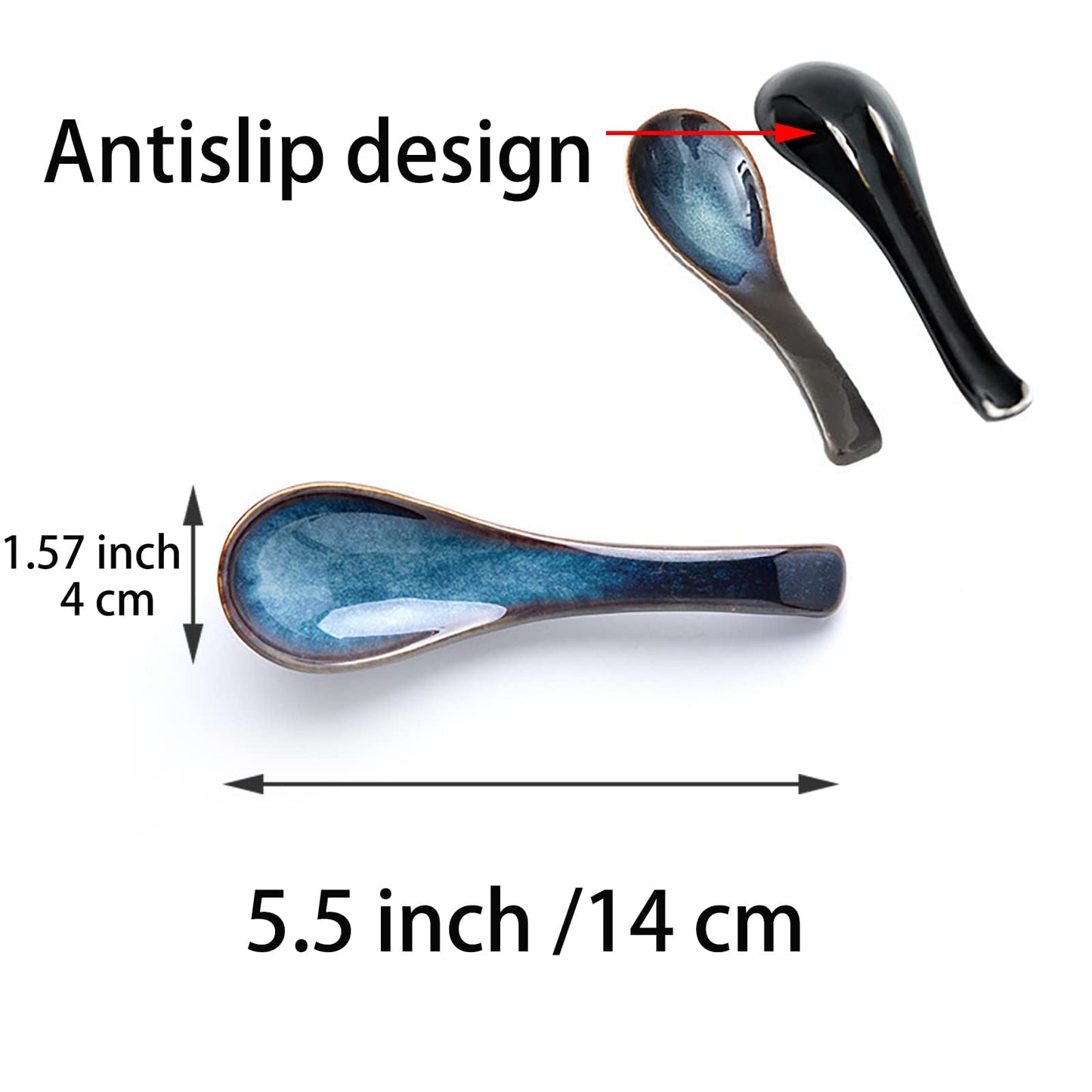 Japanese Ramen Soup Spoons Asian Blue Ceramic Soup Spoon for Pho Dessert Noodle 5 Pcs