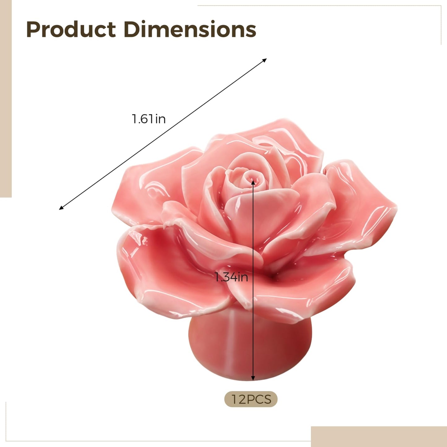 Skdqiee Pink Rose Drawer Pulls, 12 Pcs Ceramic Rose Cabinet Knobs, Flower Cabinet Knobs, Rose Flower Drawer Knobs for Wardrobe Cupboard Closet Room Dresser Armoires