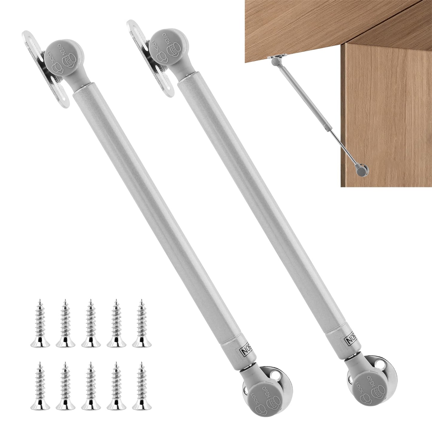 2 Pack Soft Close Lid Support Hinges, 150N Adjustable Lid Stay Hardware for Storage Chests and Lift-Top Benches, 0–110° Opening, for Flat or Curved Wooden Lids