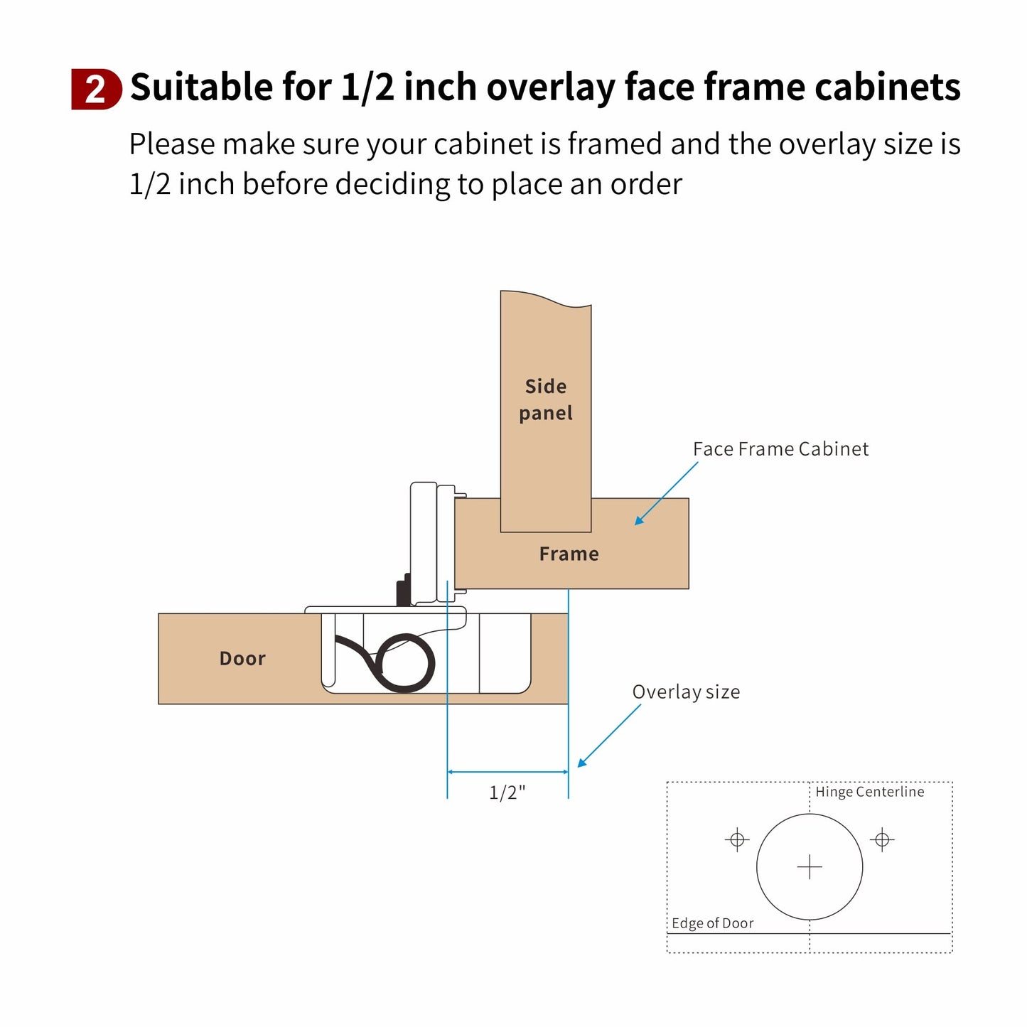 STIANC 50 Pack 1/2" Overlay 2D Soft Close Hinges for Face Frame Kitchen Cabinet, 3 Way Adjustability, Quiet Self-Shut Door,105 Degree