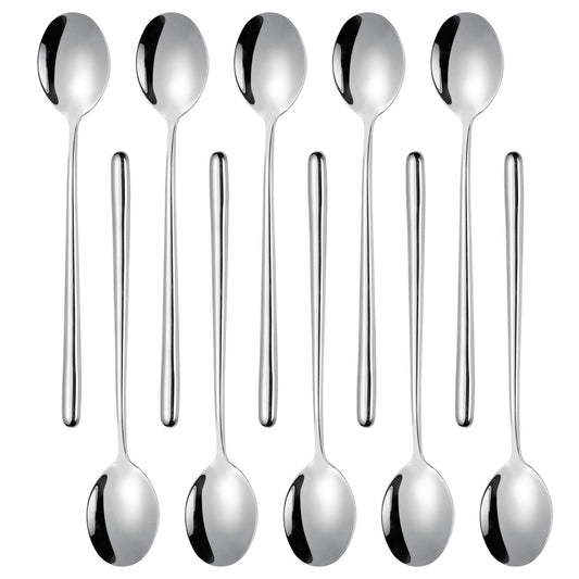 Miupoo Spoons,Stainless Steel Long handled soup spoons,Silver,10 Piece (8.7x1.6 Inches)
