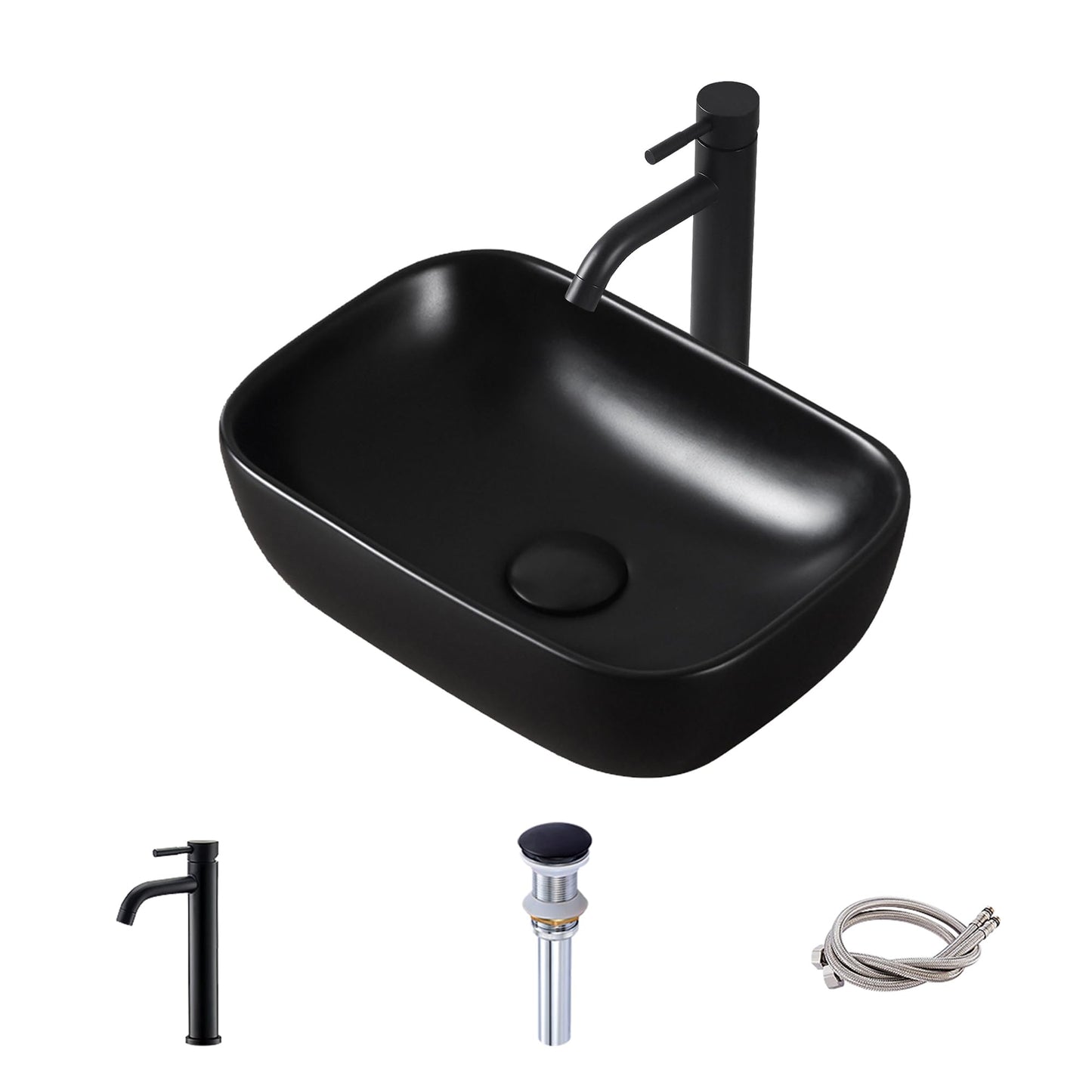 MAISINK Black Vessel Sink 14.5"x10" Small Bathroom Sink Above Counter 14 Inch Black Ceramic Porcelain Small Vessel Sink Bowl for Vanity Wash Basin
