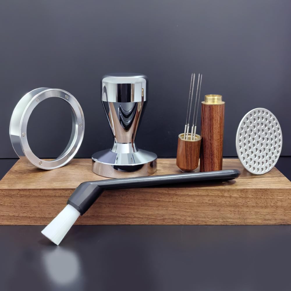 5 Pieces - 51mm Espresso Tamper Accessories Kit Fit 51mm Portafilters, 51mm Coffee Tampers Set, WDT Stirrer Tool, Puck Screen, Dosing Funnel, Coffee Cleaning Brush (51mm)