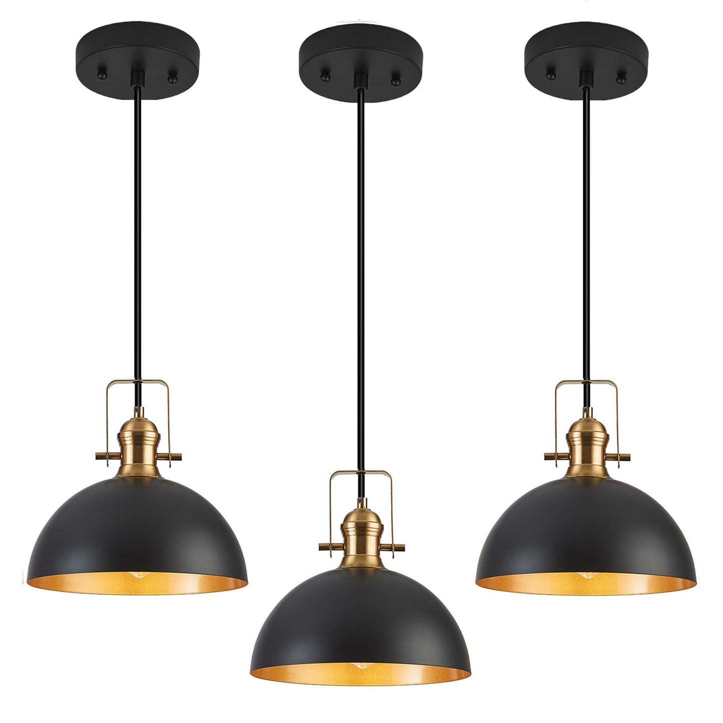 Haolaike 12 Inch Pendant Lights for Kitchen Island Matte Blacks Farmhouse Pendant Light fixtures Adjustable Height Dome Hanging Light for Dinning Room Bedroom Hallway,3 Packs